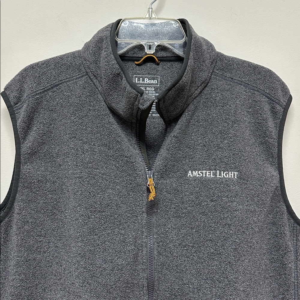 L.L. Bean Mountain Classic Gray Fleece Vest with Amstel Light logo Sz XXL